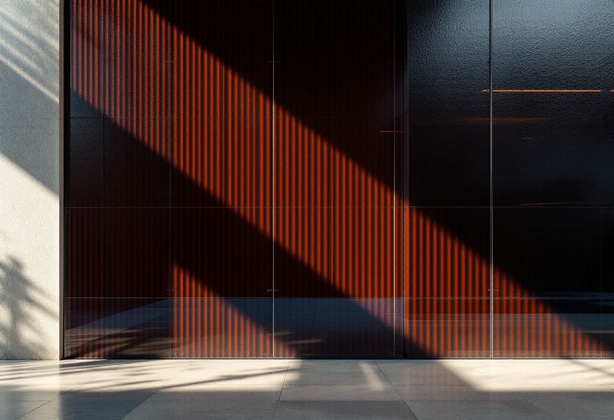 Fragmento arquitectónico. Vidrio nervado y bandas de sombra.